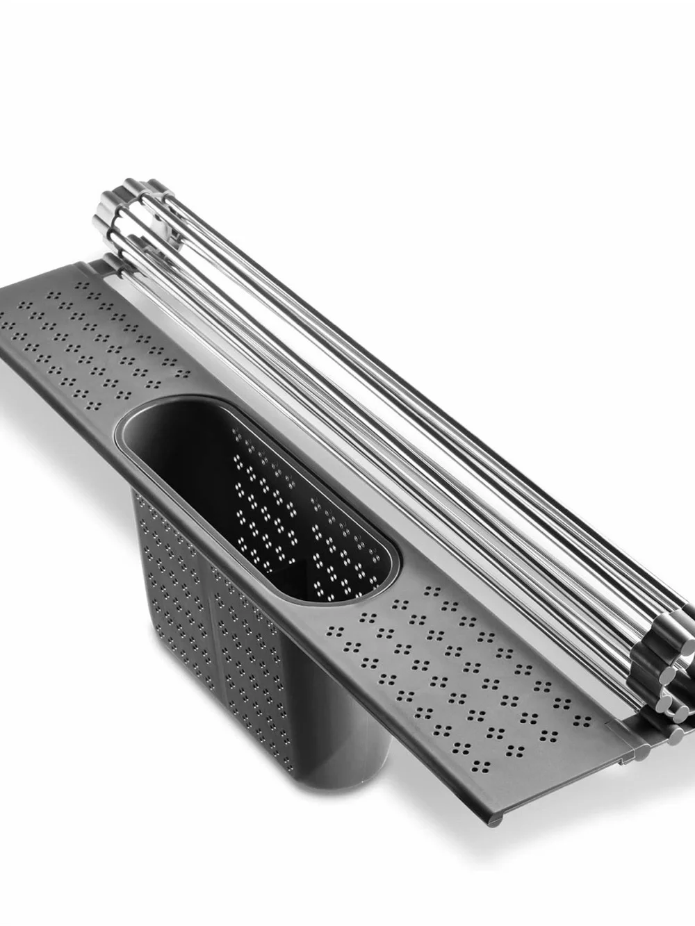 New edge Roll Up Dish Drainer, Over The Sink Foldable Drying Rack with Caddy